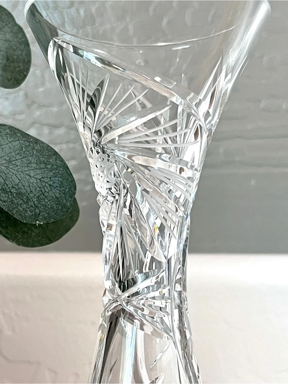 Vintage Hand Cut Lead Crystal Bud Vase Flared Pinwheel 8”